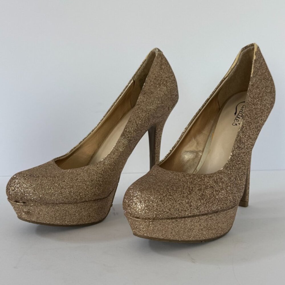 CANDIES Gold Glitter Cabela Platform Stiletto Pumps